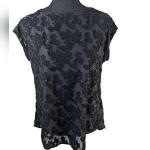 Aritzia Wilfred black sheer & Velvet style pattern top, overlay back festival